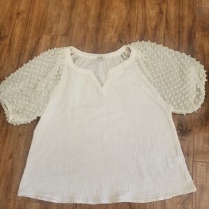Cute gauze knit top.  Sleeves are sheer with dots.  44"  Length 27"